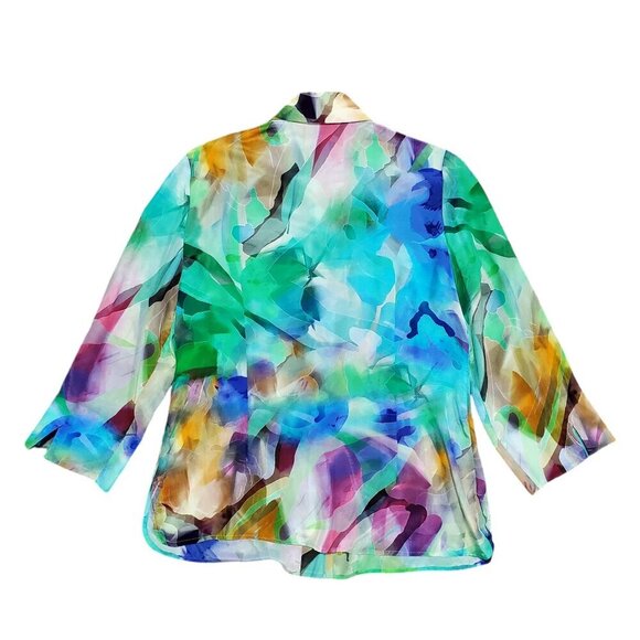 Nina Mclemore 100% Silk Watercolor Colorful Button Down Blouse - Size 10 - Picture 2 of 9